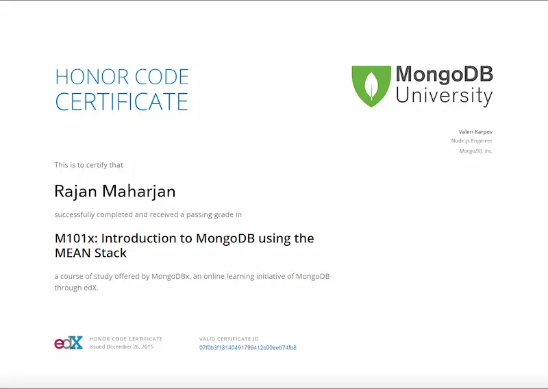 M101x: Introduction to MongoDB using the MEAN Stack