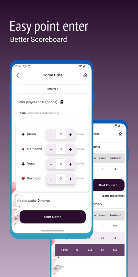 Entering each player's calls for a round