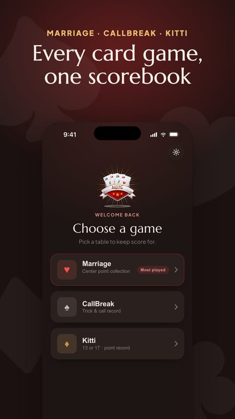 MGPC game picker: Marriage, Callbreak and Kitti